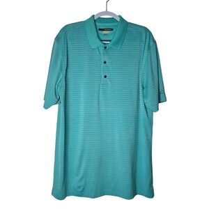 Greg Norman Play Dry Mens XL‎ Polo Shirt Teal Blue Striped Golf Performance Top